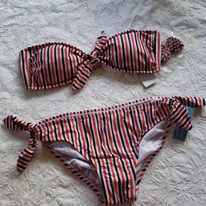 Nwt 2 pieces strapless multiuse striped bikini M